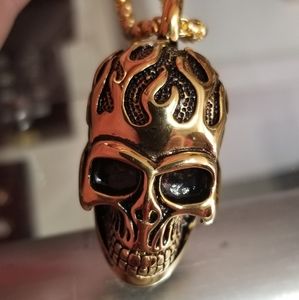 Gold plated skull head on a stainless Steelers gam
